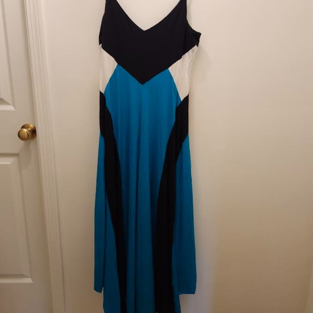 Calvin Klein Hi Lo Dress, Black, White & Teal